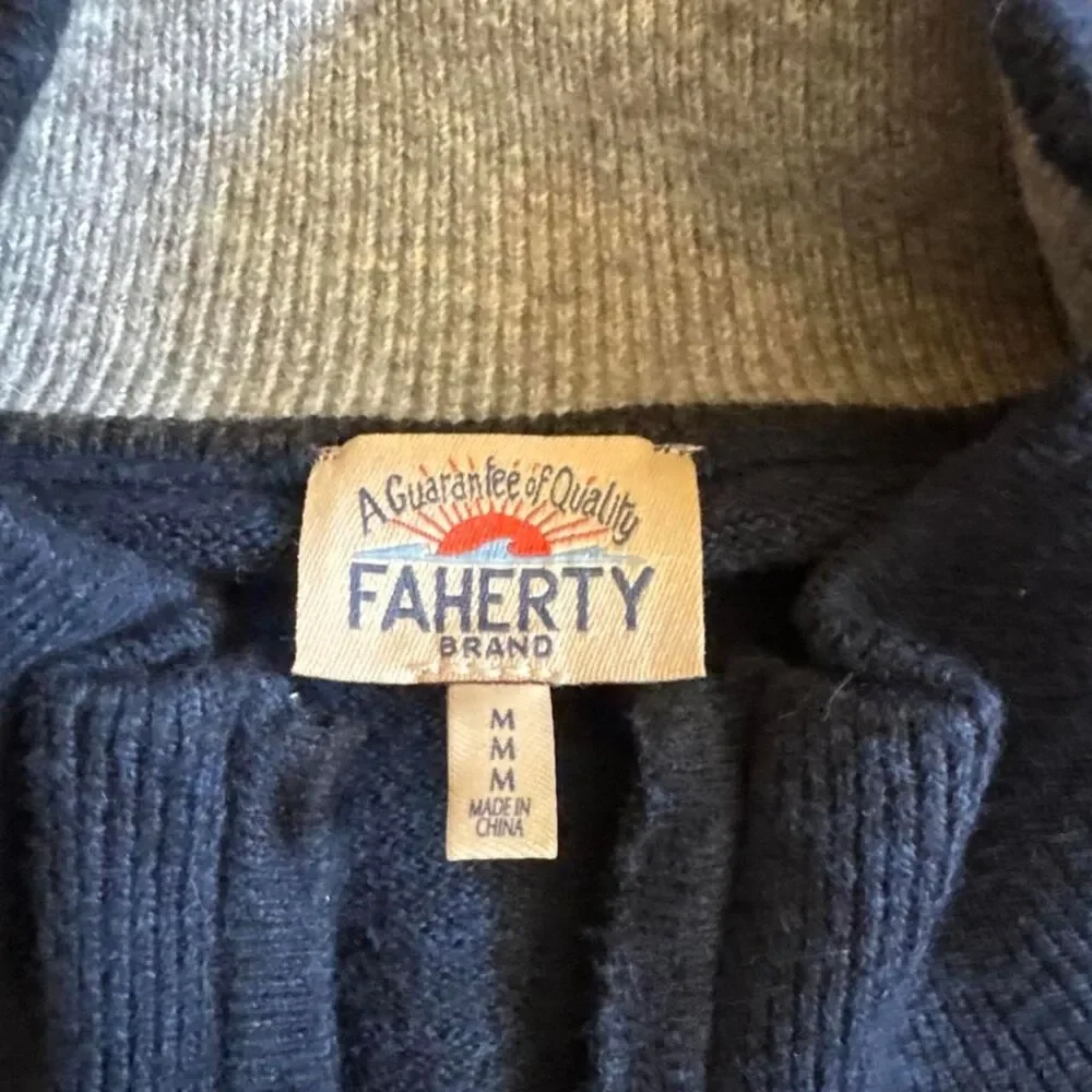 Faherty navy blue quarter 1/4 zip sweater pullover size medium